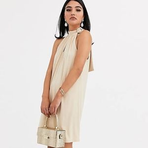 NWT River Island halter neck swing dress with buckle detail in beige